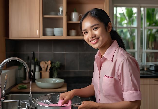 Dịch vụ giúp việc nhà hỗ trợ rửa chén và vệ sinh khu vực bếp gia đình